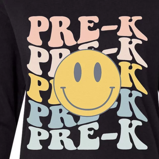 Retro Prek Teacher Student First Day Of School Preschool Womens Cotton Relaxed Long Sleeve T-Shirt