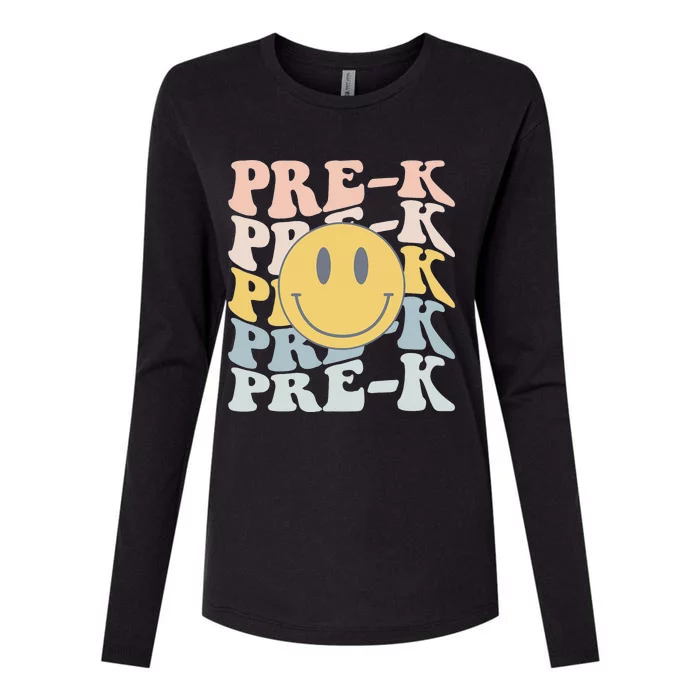 Retro Prek Teacher Student First Day Of School Preschool Womens Cotton Relaxed Long Sleeve T-Shirt