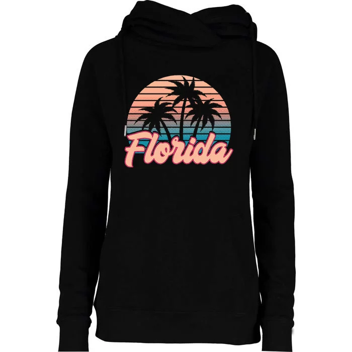 Retro Palm Trees Tropical Summer Vibes Florida Womens Funnel Neck Pullover Hood