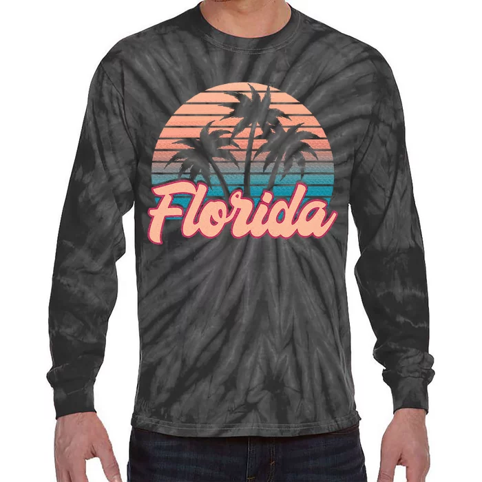 Retro Palm Trees Tropical Summer Vibes Florida Tie-Dye Long Sleeve Shirt