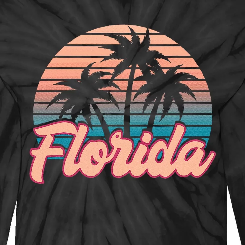 Retro Palm Trees Tropical Summer Vibes Florida Tie-Dye Long Sleeve Shirt