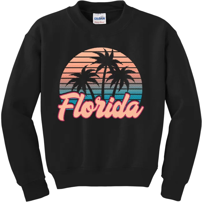 Retro Palm Trees Tropical Summer Vibes Florida Kids Sweatshirt