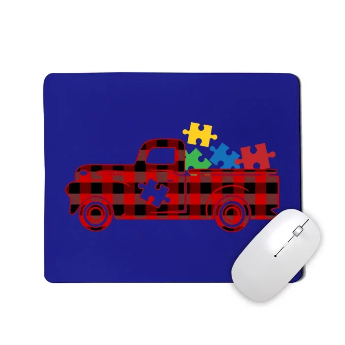 Red Plaid Truck Pickup Autism Puzzle Pieces Autism Awareness Meaningful Gift Mousepad