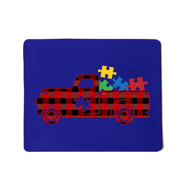 Red Plaid Truck Pickup Autism Puzzle Pieces Autism Awareness Meaningful Gift Mousepad