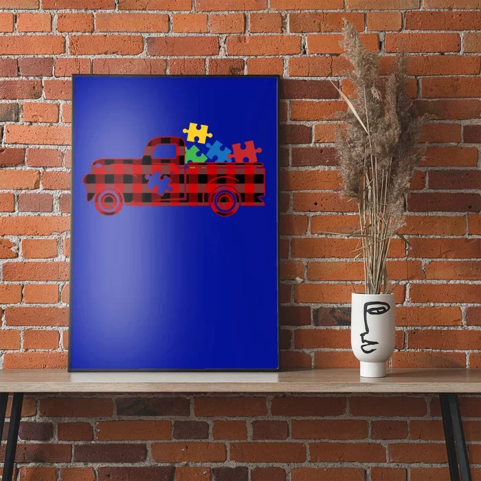 Red Plaid Truck Pickup Autism Puzzle Pieces Autism Awareness Meaningful Gift Poster