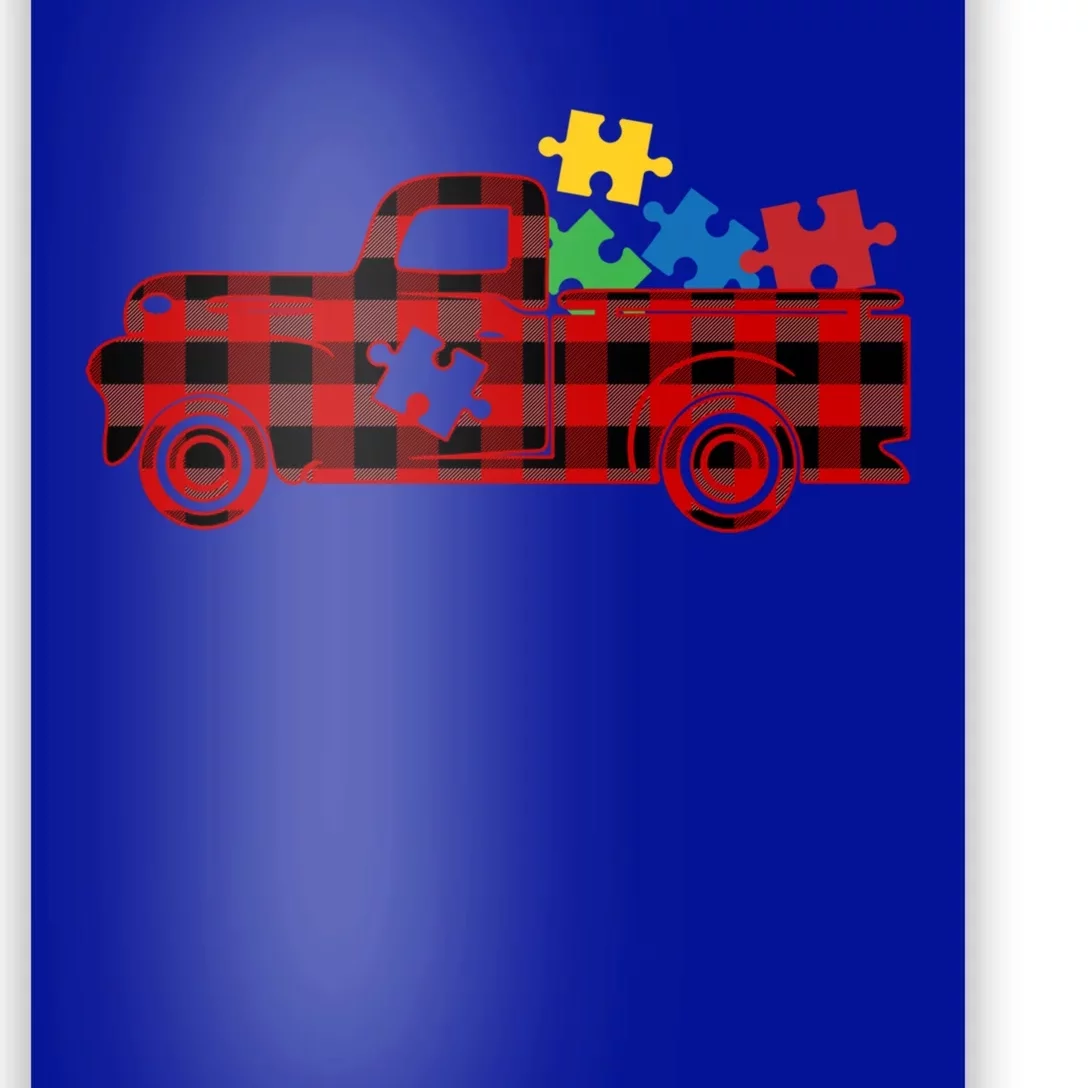 Red Plaid Truck Pickup Autism Puzzle Pieces Autism Awareness Meaningful Gift Poster