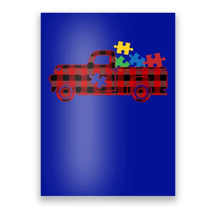 Red Plaid Truck Pickup Autism Puzzle Pieces Autism Awareness Meaningful Gift Poster