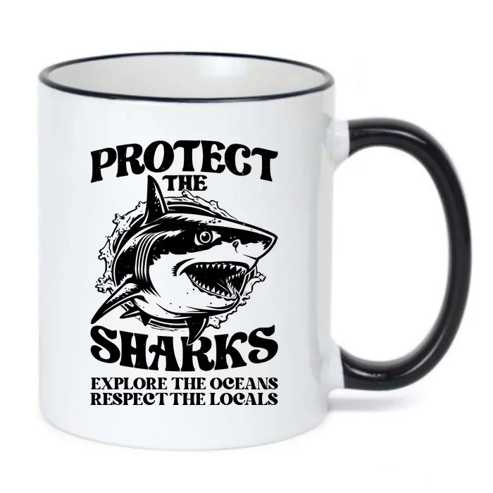 Retro Protect The Sharks Explore The Oceans Respect The Locals Shark Week Lover Black Color Changing Mug