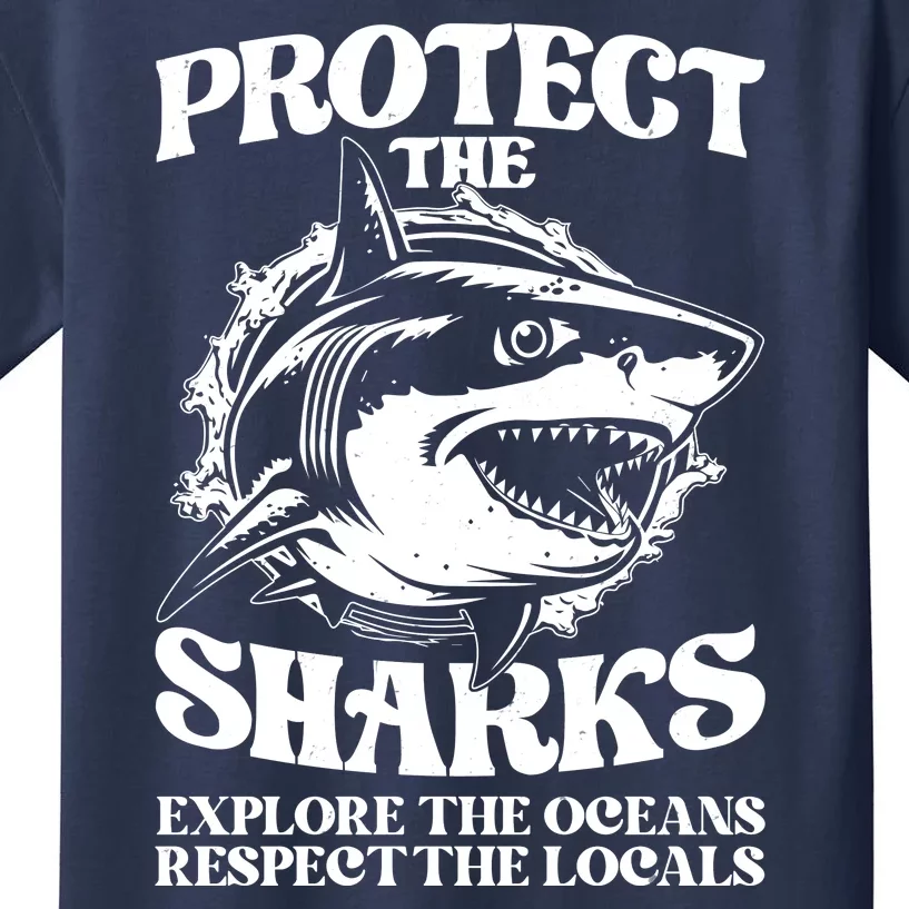 Retro Protect The Sharks Explore The Oceans Respect The Locals Shark Week Lover Kids T-Shirt