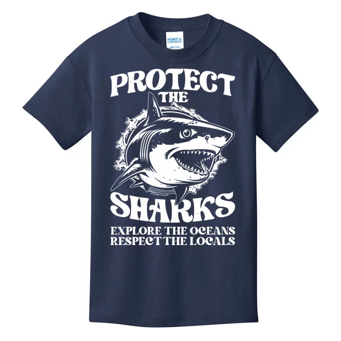 Retro Protect The Sharks Explore The Oceans Respect The Locals Shark Week Lover Kids T-Shirt