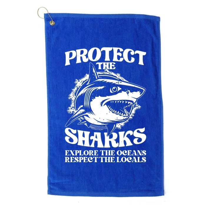 Retro Protect The Sharks Explore The Oceans Respect The Locals Shark Week Lover Platinum Collection Golf Towel