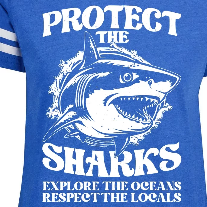 Retro Protect The Sharks Explore The Oceans Respect The Locals Shark Week Lover Enza Ladies Jersey Football T-Shirt