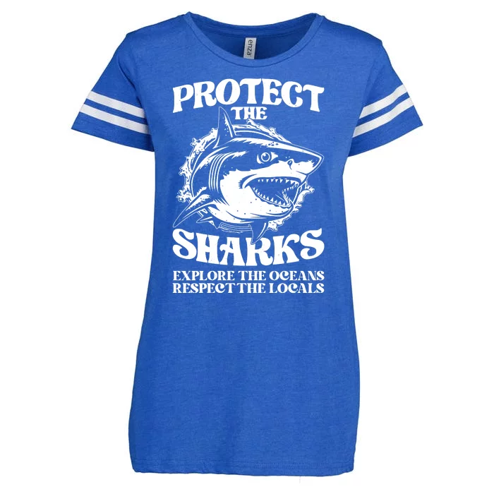 Retro Protect The Sharks Explore The Oceans Respect The Locals Shark Week Lover Enza Ladies Jersey Football T-Shirt