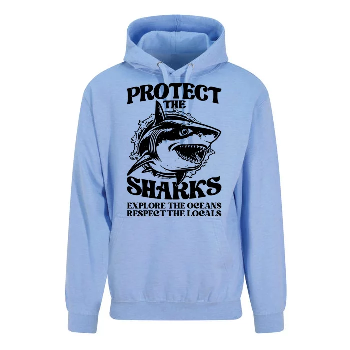 Retro Protect The Sharks Explore The Oceans Respect The Locals Shark Week Lover Unisex Surf Hoodie