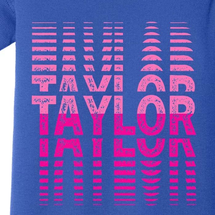 Retro Personalized TAYLOR Girl First Name Pink Repeated Text Baby Bodysuit