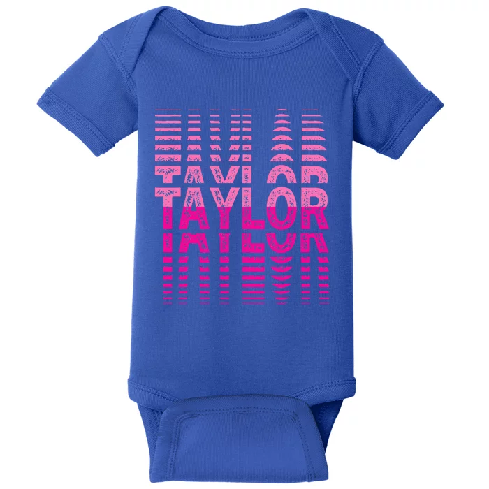 Retro Personalized TAYLOR Girl First Name Pink Repeated Text Baby Bodysuit