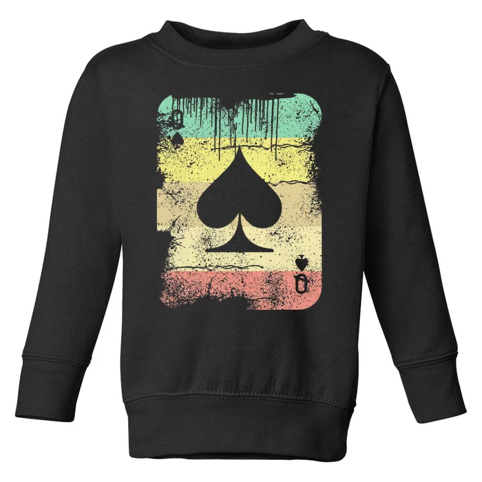 Retro Poker Texas Hold'Em Queen Of Spades Vintage Poker Toddler Sweatshirt