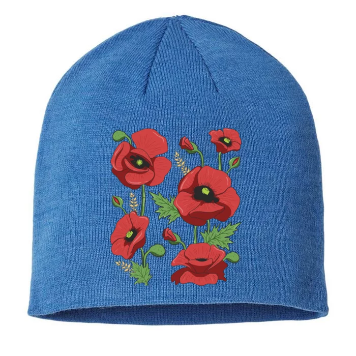 Red Poppies Tee Cute Gift Cute Floral Vintage Poppy Flowers Cute Gift 8 1/2in Sustainable Knit Beanie