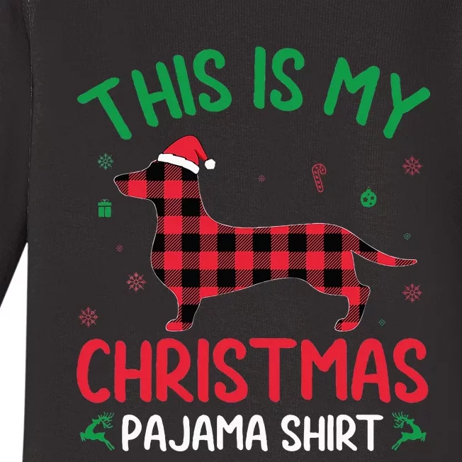 Red Plaid Ugly This Is My Dachshund Dog Christmas Pajama Baby Long Sleeve Bodysuit