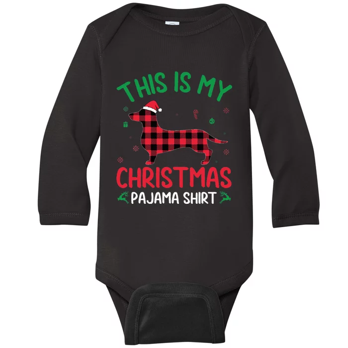 Red Plaid Ugly This Is My Dachshund Dog Christmas Pajama Baby Long Sleeve Bodysuit