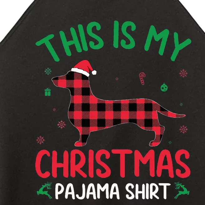 Red Plaid Ugly This Is My Dachshund Dog Christmas Pajama Women’s Perfect Tri Rocker Tank