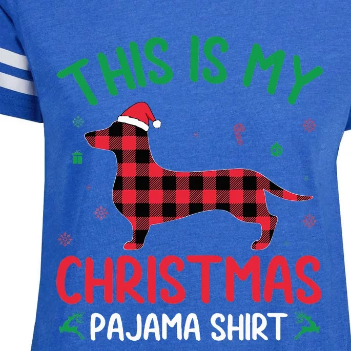 Red Plaid Ugly This Is My Dachshund Dog Christmas Pajama Enza Ladies Jersey Football T-Shirt