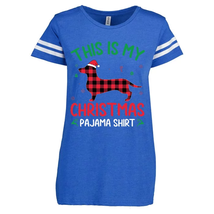 Red Plaid Ugly This Is My Dachshund Dog Christmas Pajama Enza Ladies Jersey Football T-Shirt