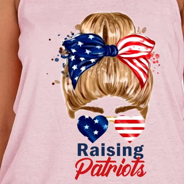 Raising Patriots Us Flag Independence Day 4th Of July Tee Meaningful Gift Women's Knotted Racerback Tank