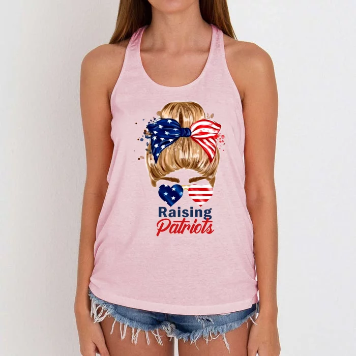 Raising Patriots Us Flag Independence Day 4th Of July Tee Meaningful Gift Women's Knotted Racerback Tank