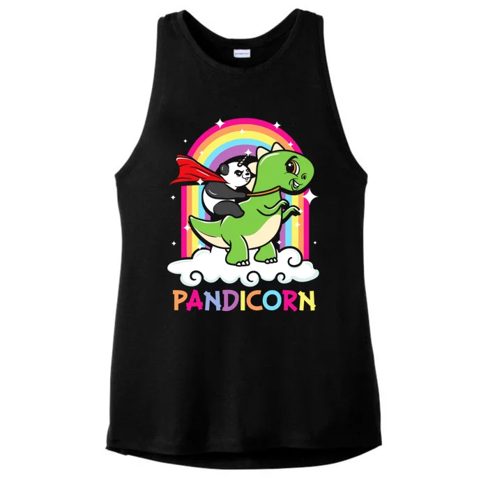 Rainbow Panda Unicorn Riding Dinosaur Gift Ladies Tri-Blend Wicking Tank