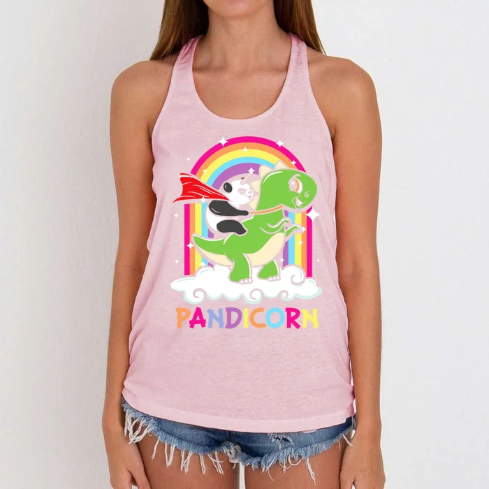 Rainbow Panda Unicorn Riding Dinosaur Gift Women's Knotted Racerback Tank