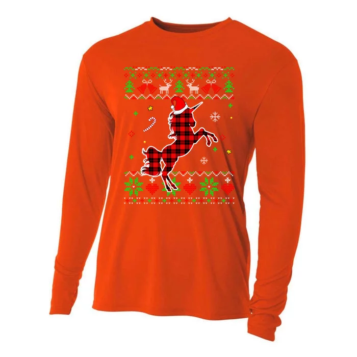 Red Plaid Ugly Sweater Christmas Animals Unicorn Lover Gift Cooling Performance Long Sleeve Crew