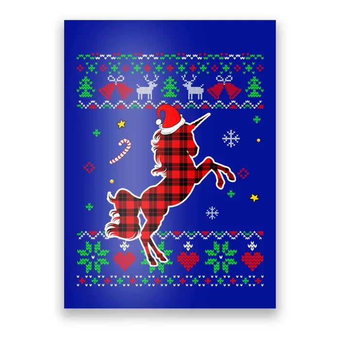 Red Plaid Ugly Sweater Christmas Animals Unicorn Lover Gift Poster