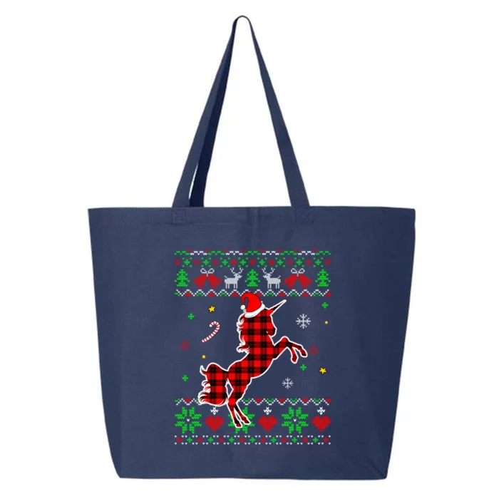 Red Plaid Ugly Sweater Christmas Animals Unicorn Lover Gift 25L Jumbo Tote