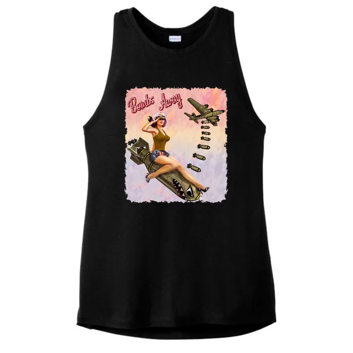 Retro Pin Up Girl Bombs Away Retro Ladies Tri-Blend Wicking Tank