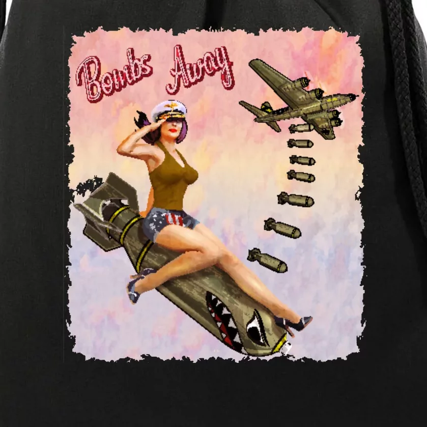 Retro Pin Up Girl Bombs Away Retro Drawstring Bag