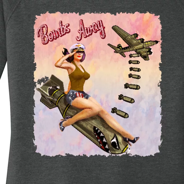 Retro Pin Up Girl Bombs Away Retro Women's Perfect Tri Tunic Long Sleeve Shirt