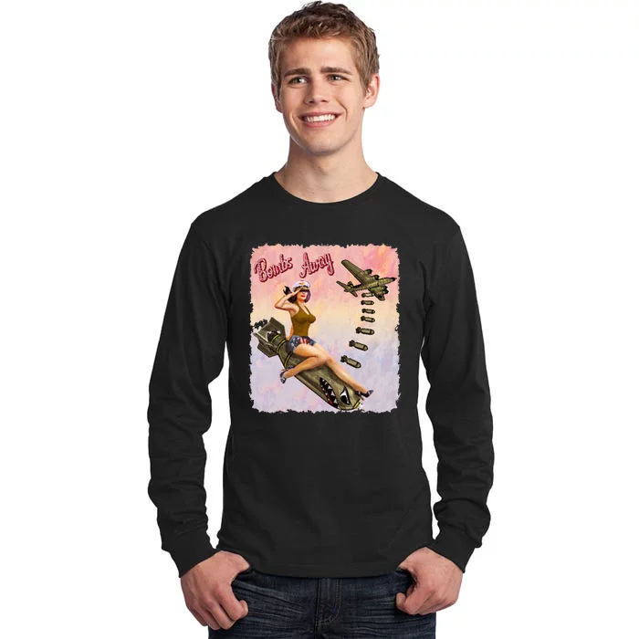 Retro Pin Up Girl Bombs Away Retro Tall Long Sleeve T-Shirt