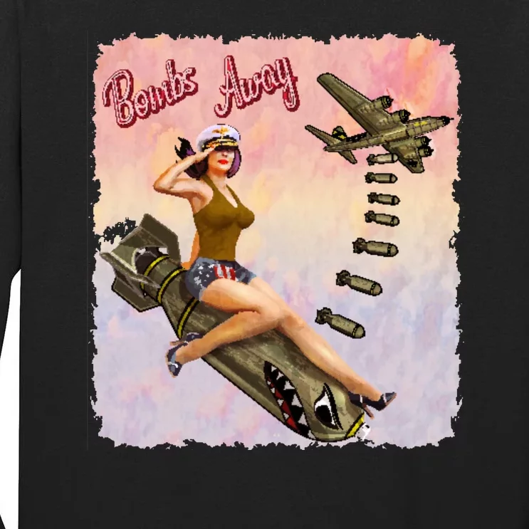 Retro Pin Up Girl Bombs Away Retro Tall Long Sleeve T-Shirt