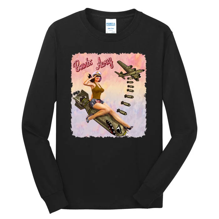 Retro Pin Up Girl Bombs Away Retro Tall Long Sleeve T-Shirt