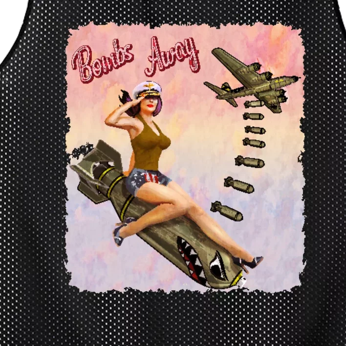 Retro Pin Up Girl Bombs Away Retro Mesh Reversible Basketball Jersey Tank