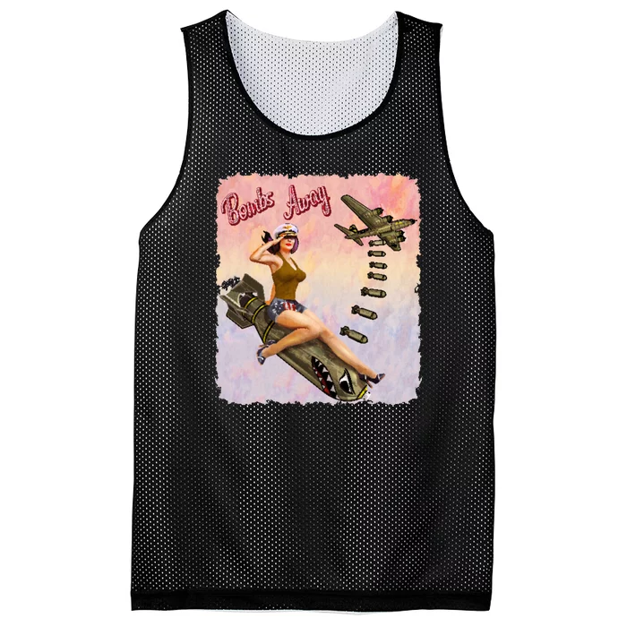 Retro Pin Up Girl Bombs Away Retro Mesh Reversible Basketball Jersey Tank