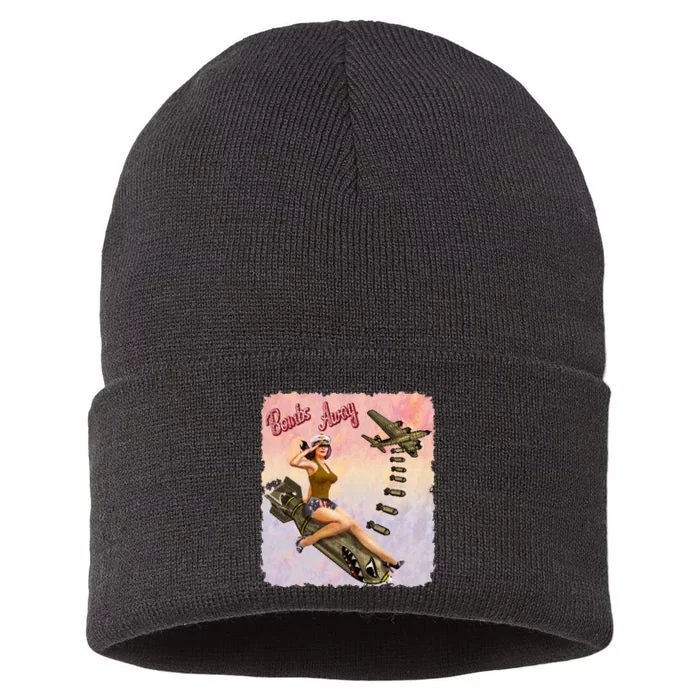 Retro Pin Up Girl Bombs Away Retro Sustainable Knit Beanie