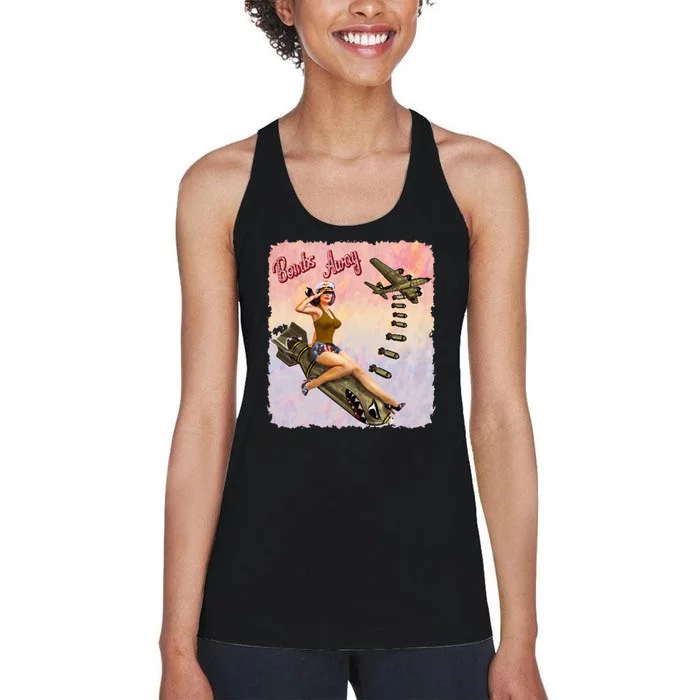 Retro Pin Up Girl Bombs Away Retro Women's Racerback Tank