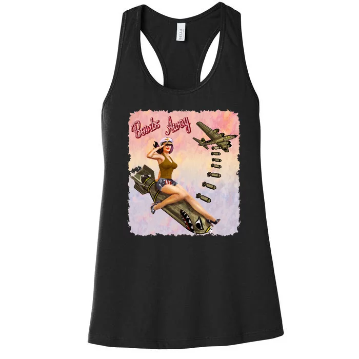 Retro Pin Up Girl Bombs Away Retro Women's Racerback Tank