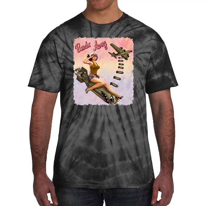 Retro Pin Up Girl Bombs Away Retro Tie-Dye T-Shirt