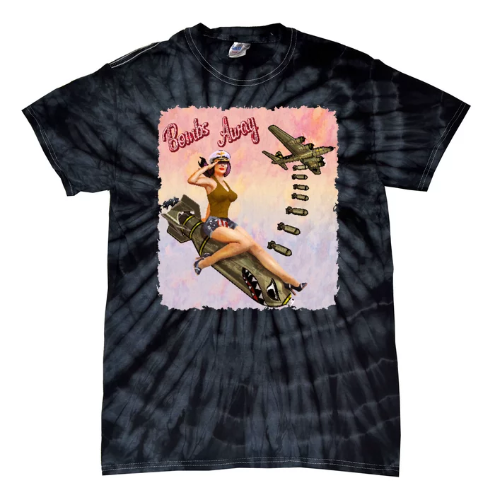 Retro Pin Up Girl Bombs Away Retro Tie-Dye T-Shirt