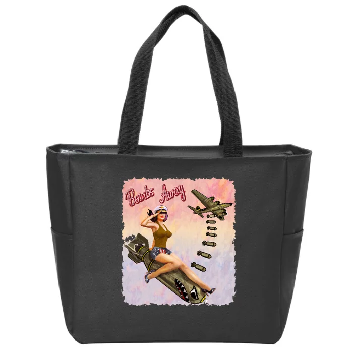 Retro Pin Up Girl Bombs Away Retro Zip Tote Bag