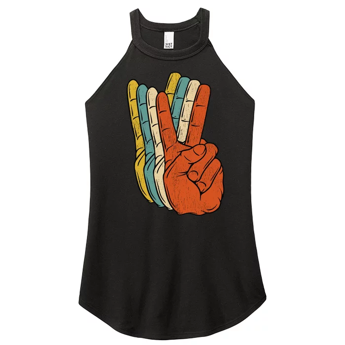 Retro Peace Vintage 60S 70S Hippie Gift Women’s Perfect Tri Rocker Tank