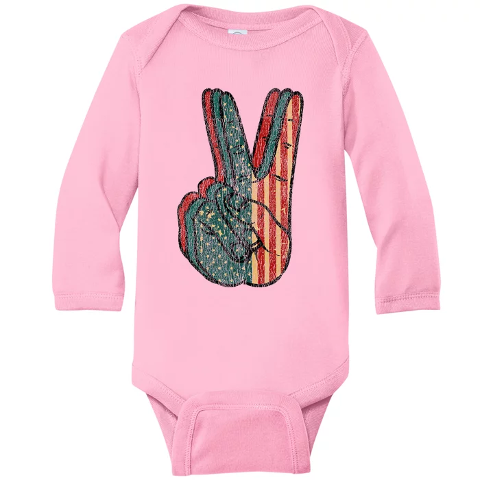 Retro Peace Vintage 60s 70s Hippie Baby Long Sleeve Bodysuit